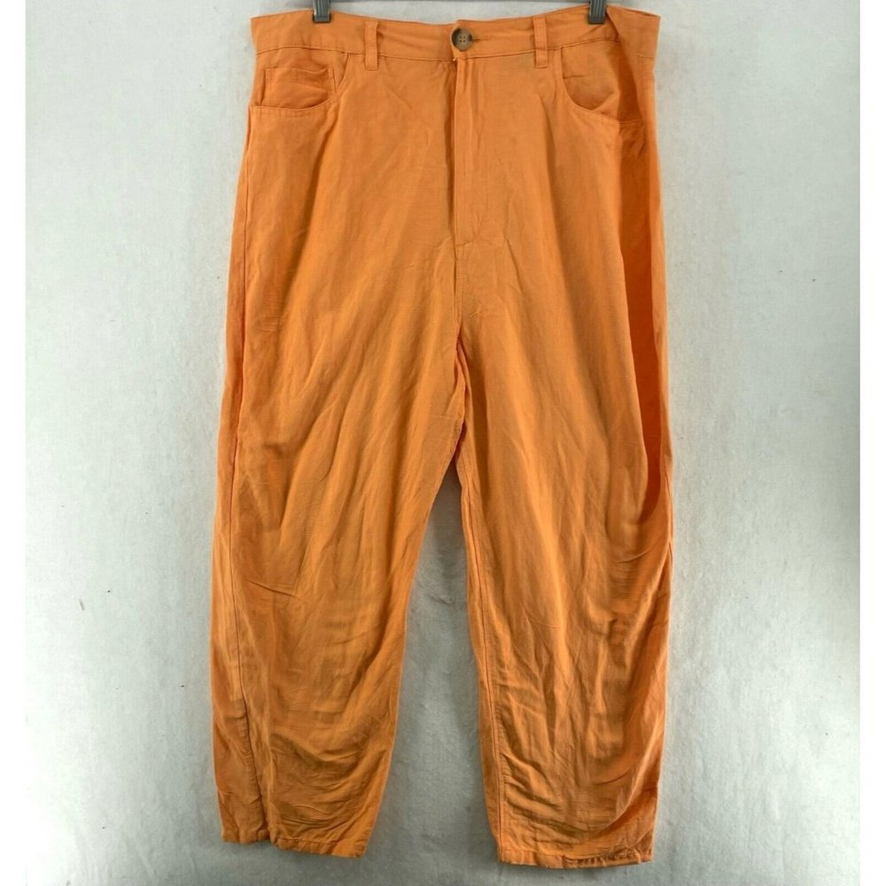BlankNYC Pants Women's Sz 31 Orange The Baxter High-Rise Pockets Linen Blend